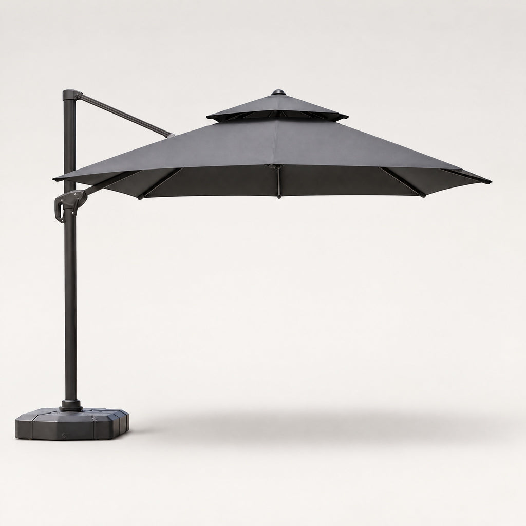 Double-Layer Vented Cantilever Umbrella, Black - front view
