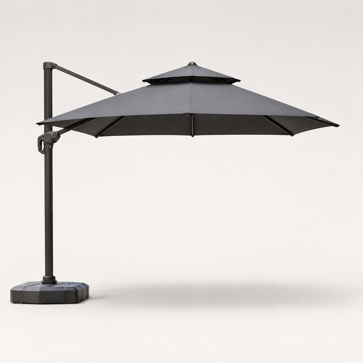 Double-Layer Vented Cantilever Umbrella, Black - front view
