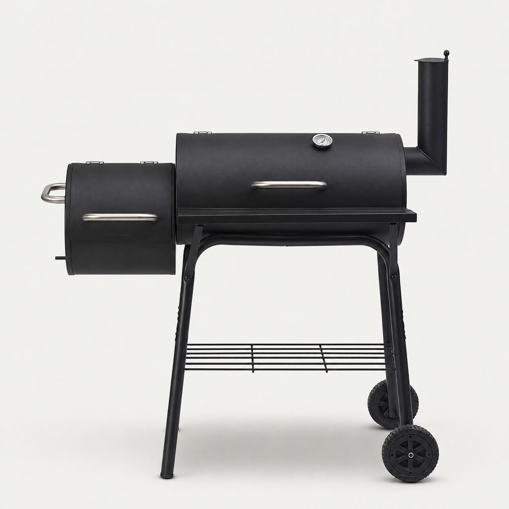 Charcoal Grill with Side Firebox - front view
