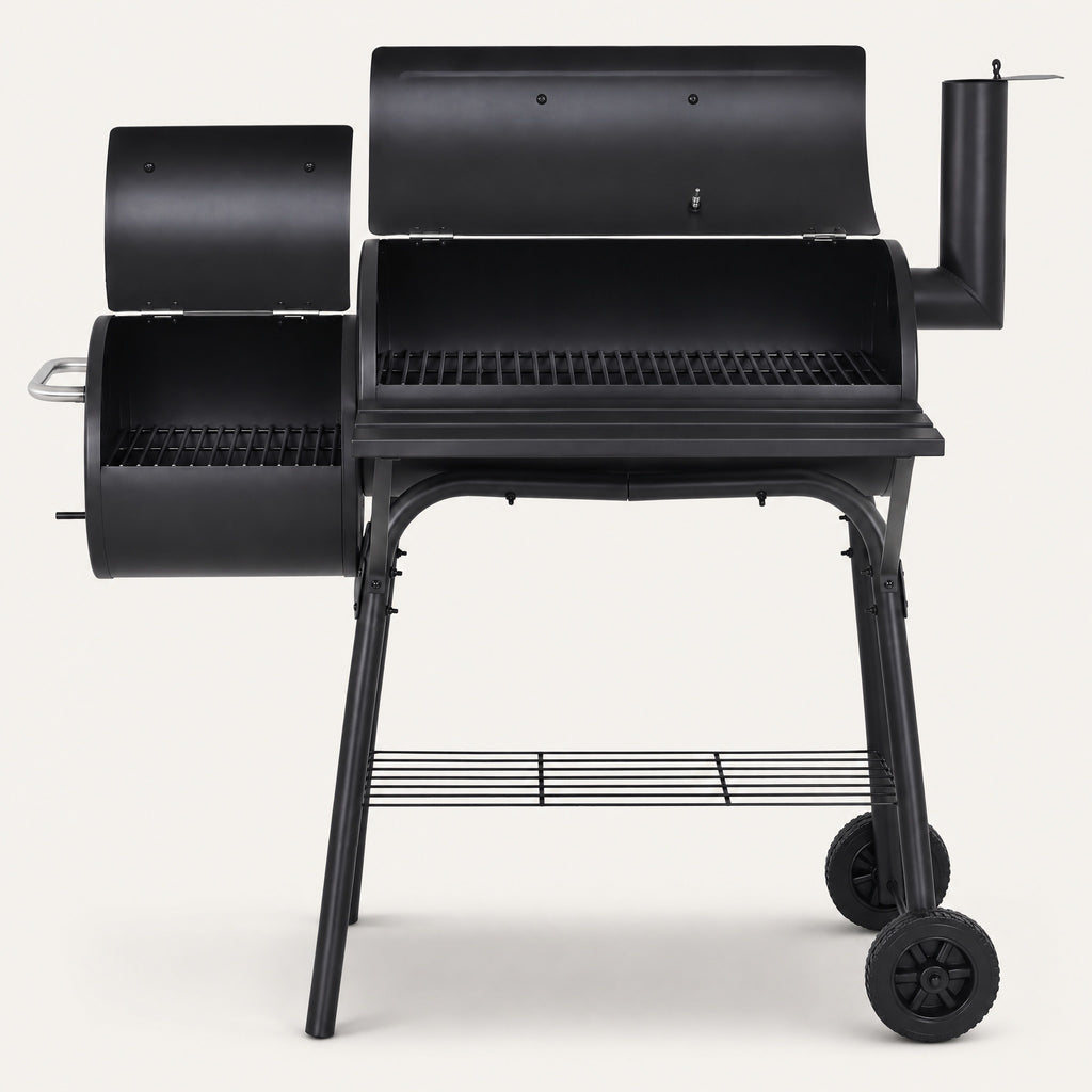 Charcoal Drum BBQ with Offset Firebox - front view