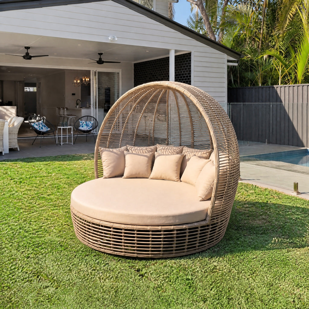 Rattan Dome Outdoor Daybed - in an Australian backyard