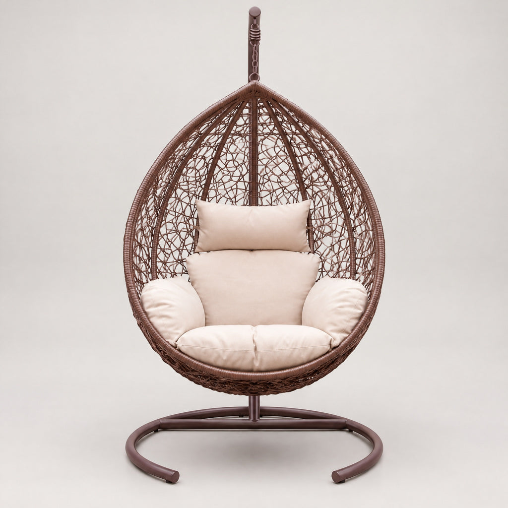 Hanging Rattan Egg Chair with Stand - front view