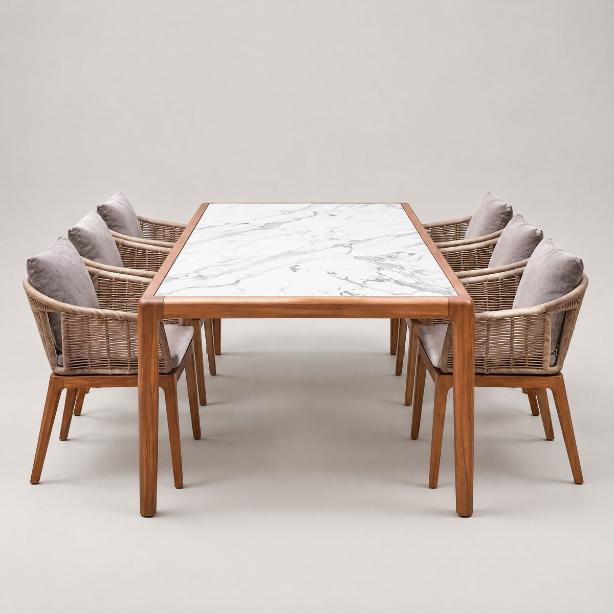 6-Seater Outdoor Dining Set, Marble-Look Table - front view