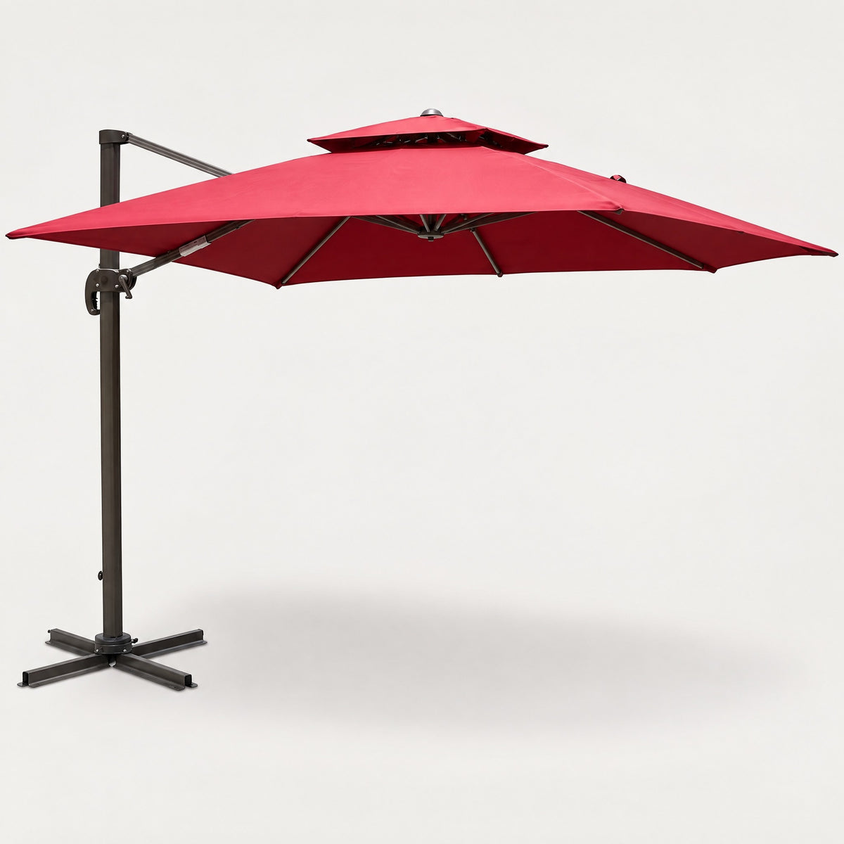 Roman Double-Canopy Umbrella, Red - side view