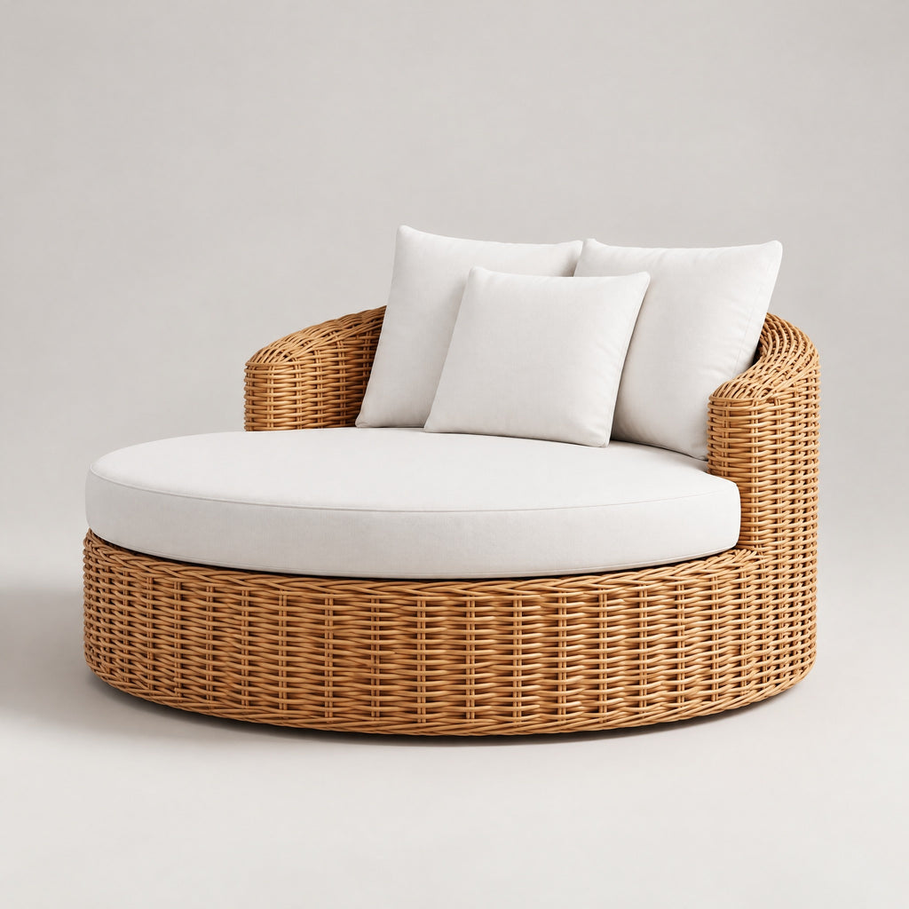 Round Rattan Daybed, Aluminium Frame - side view