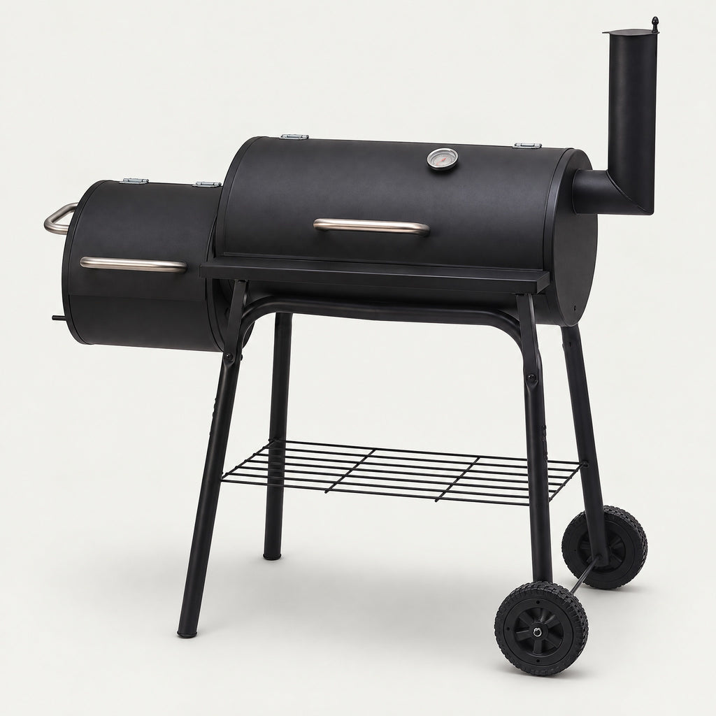 Charcoal Grill with Side Firebox - side view