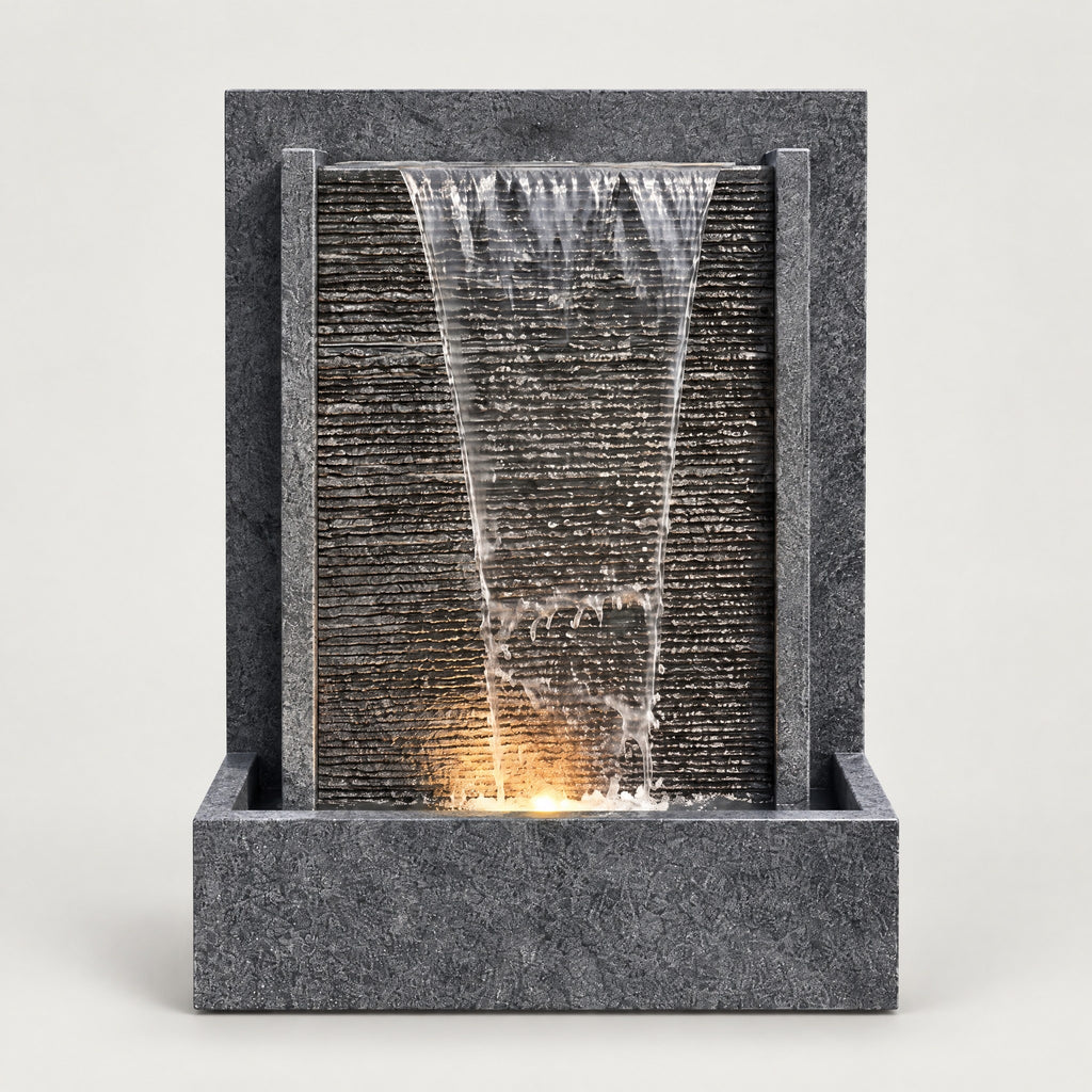 Stone Water Wall Fountain with LED - front view