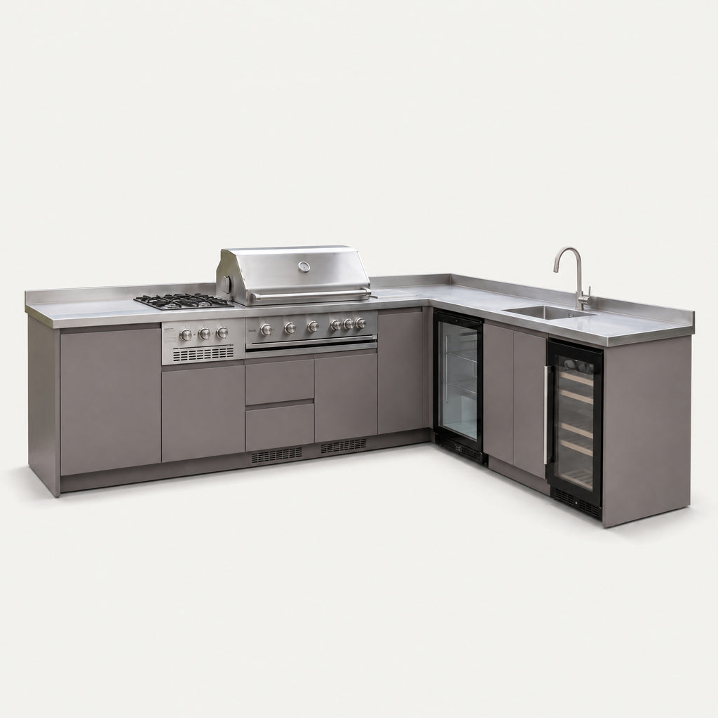 Outdoor Kitchen Island with Sink, Grey - side view