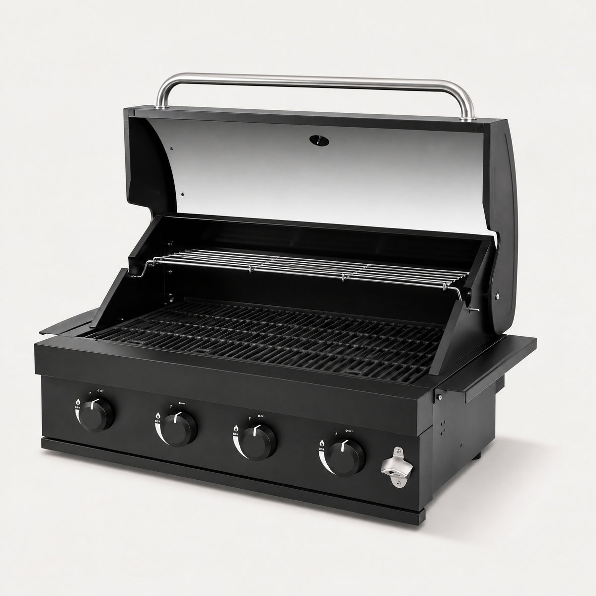 4-Burner Built-In Gas BBQ, Black - side view
