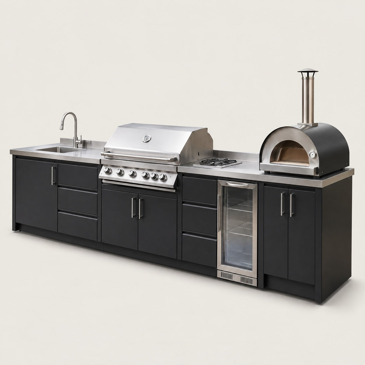 Stainless Outdoor Kitchen with BBQ, Black - side view