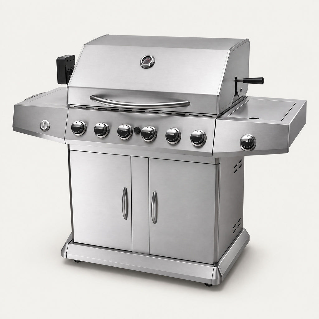6-Burner Stainless Gas BBQ with Plancha - side view