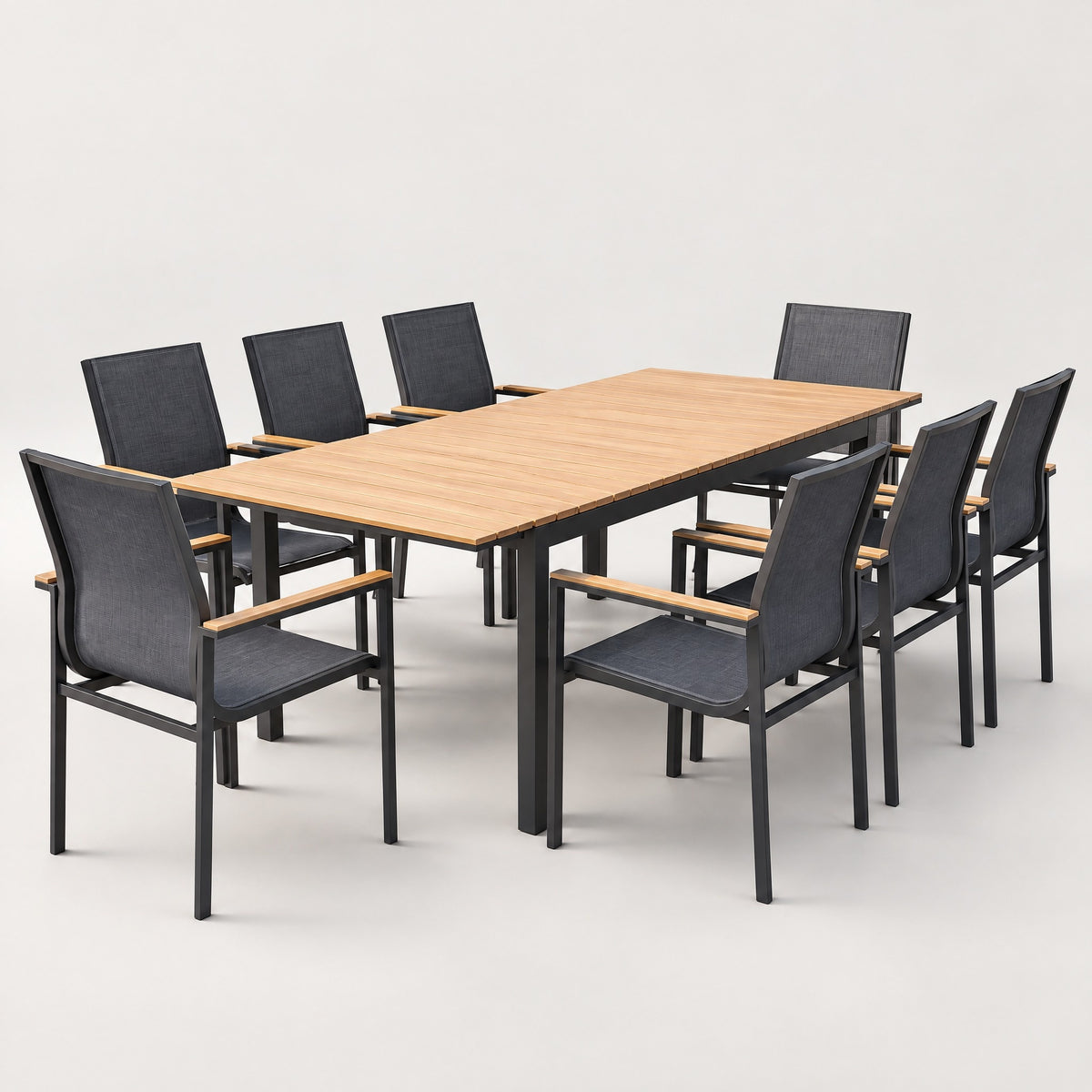 Aluminium Dining Set with Timber Armrests - side view