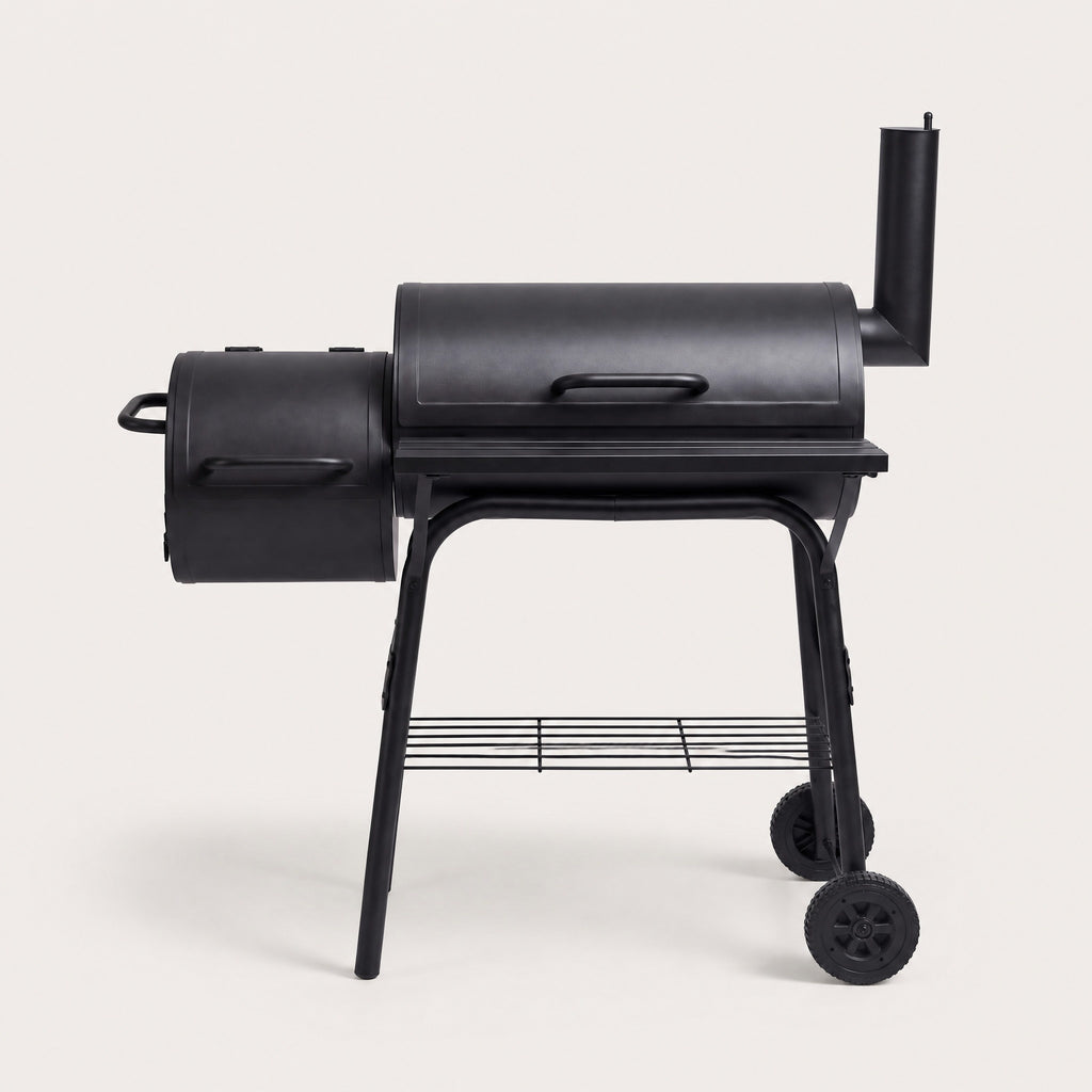 Charcoal BBQ Grill with Offset Smoker - front view