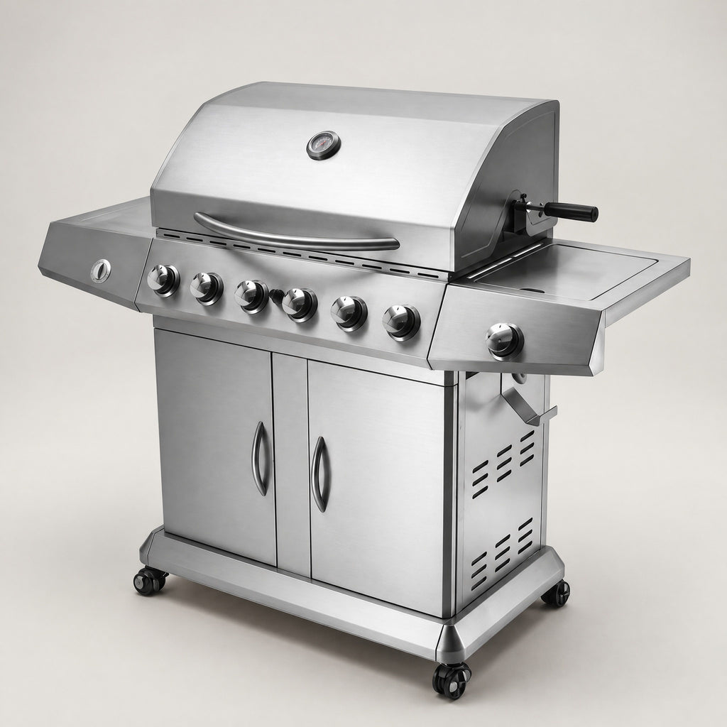 6-Burner Gas BBQ, Folding Shelves - side view