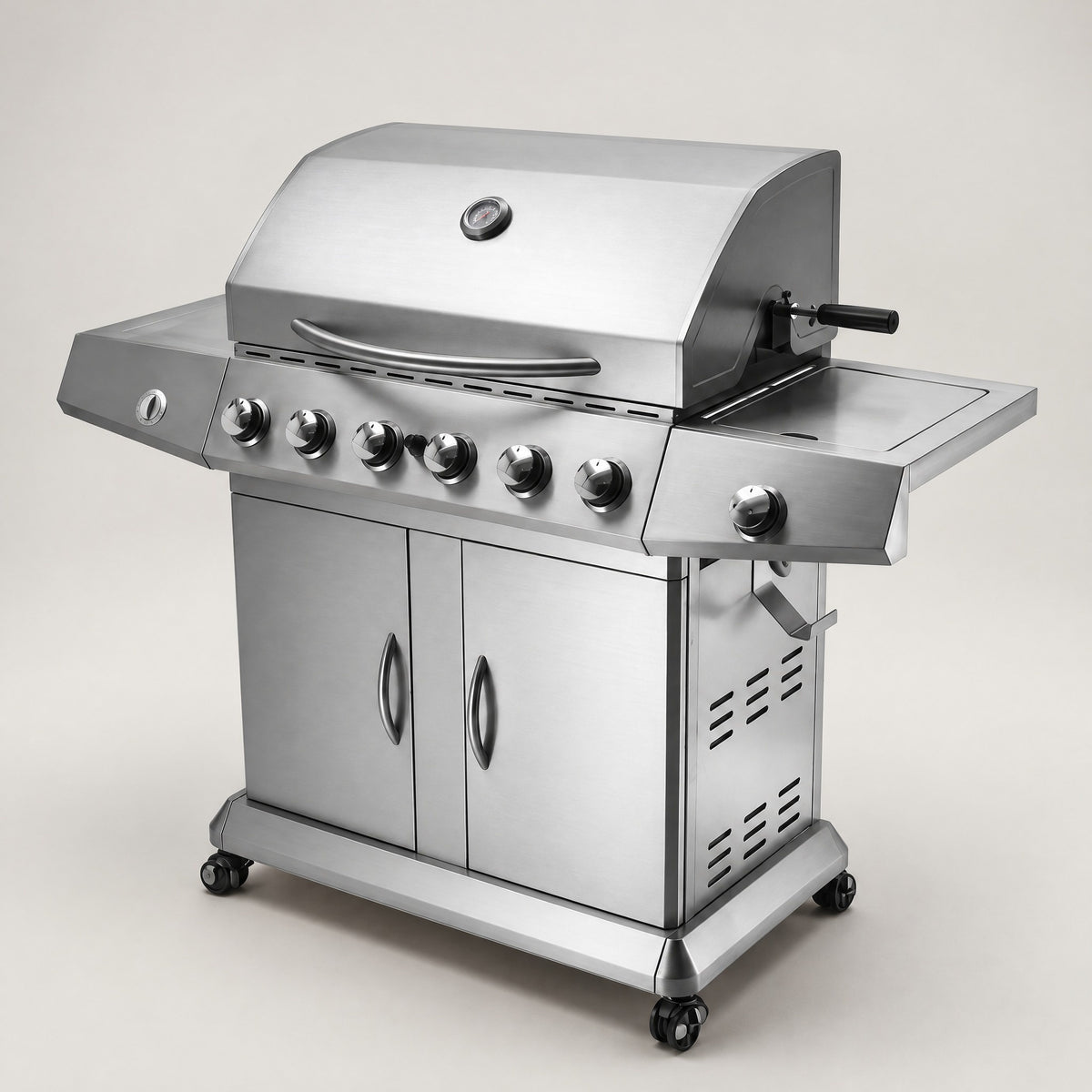 6-Burner Gas BBQ, Folding Shelves - side view