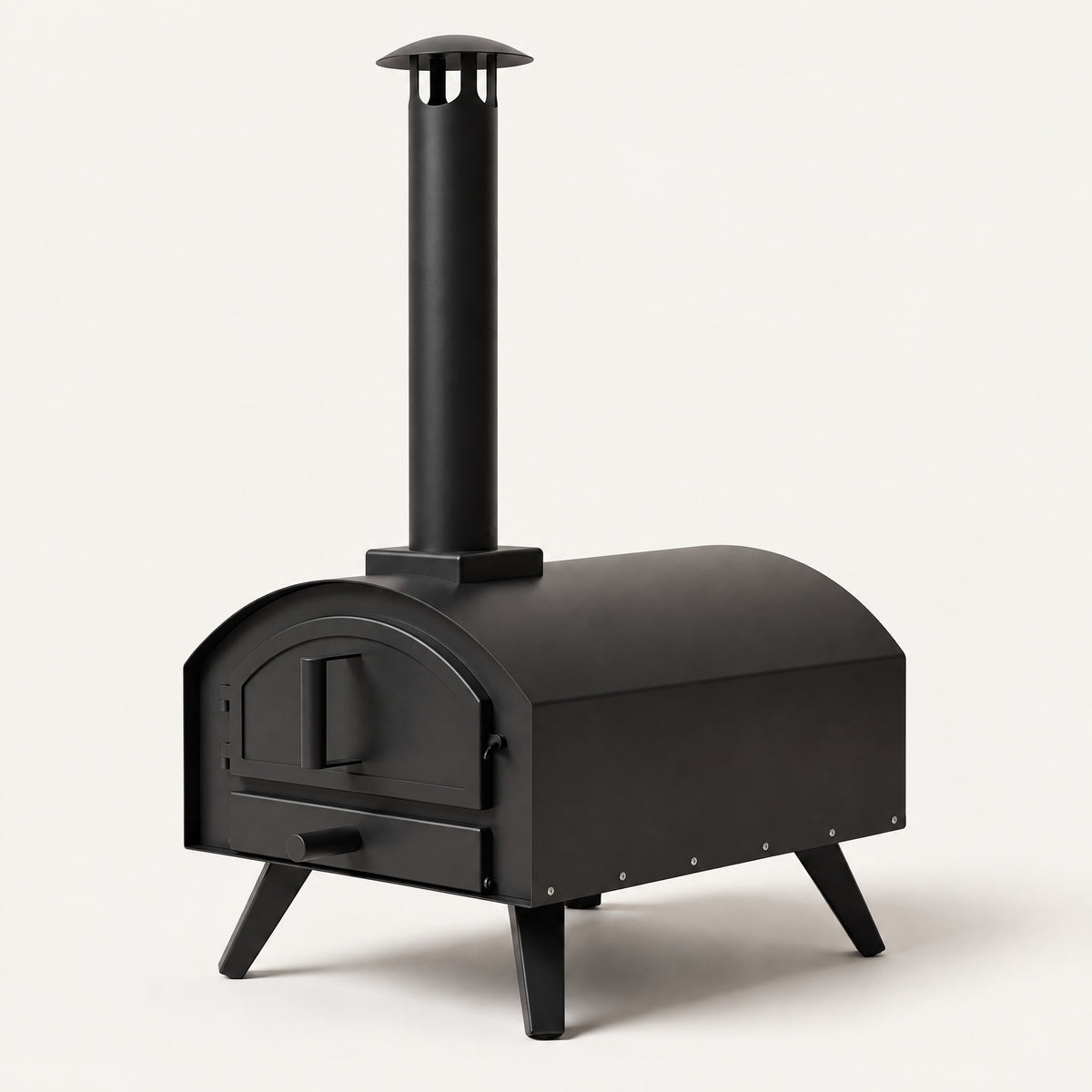 Pizza Oven with Sliding Drawer and Chimney - side view