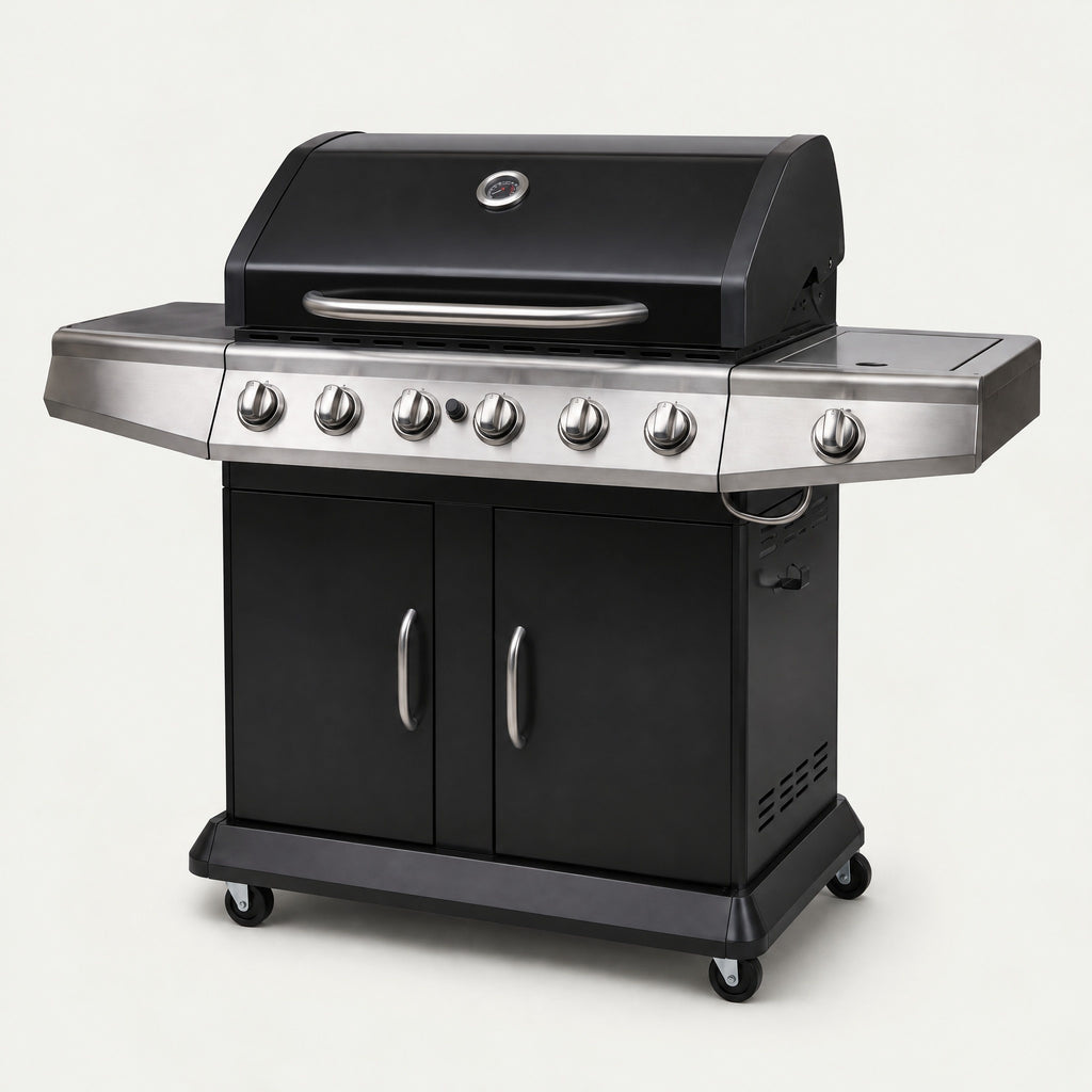 6+1 Burner Stainless Gas BBQ, Electronic Ignition - side view