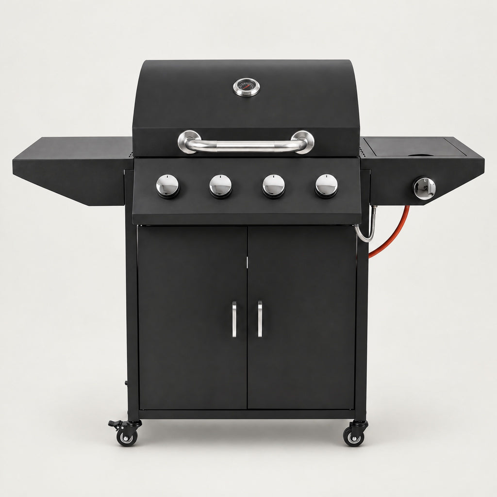 4-Burner Gas BBQ with Side Burner, Black - front view