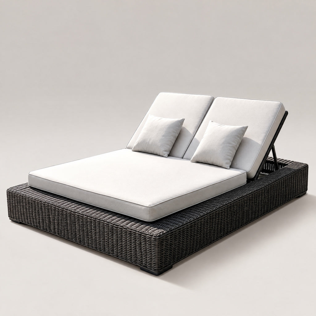 Double Rattan Sun Lounger - side view
