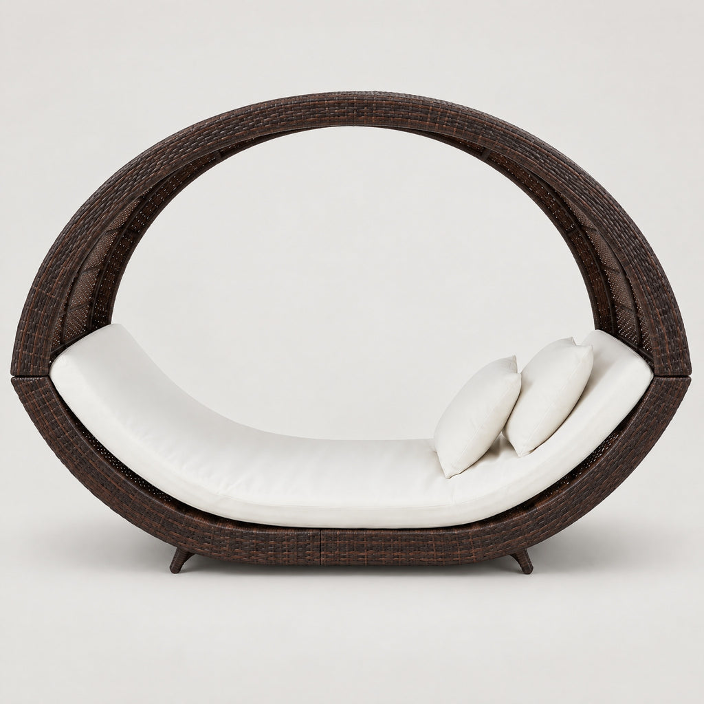 Round Rattan Daybed with Canopy - front view