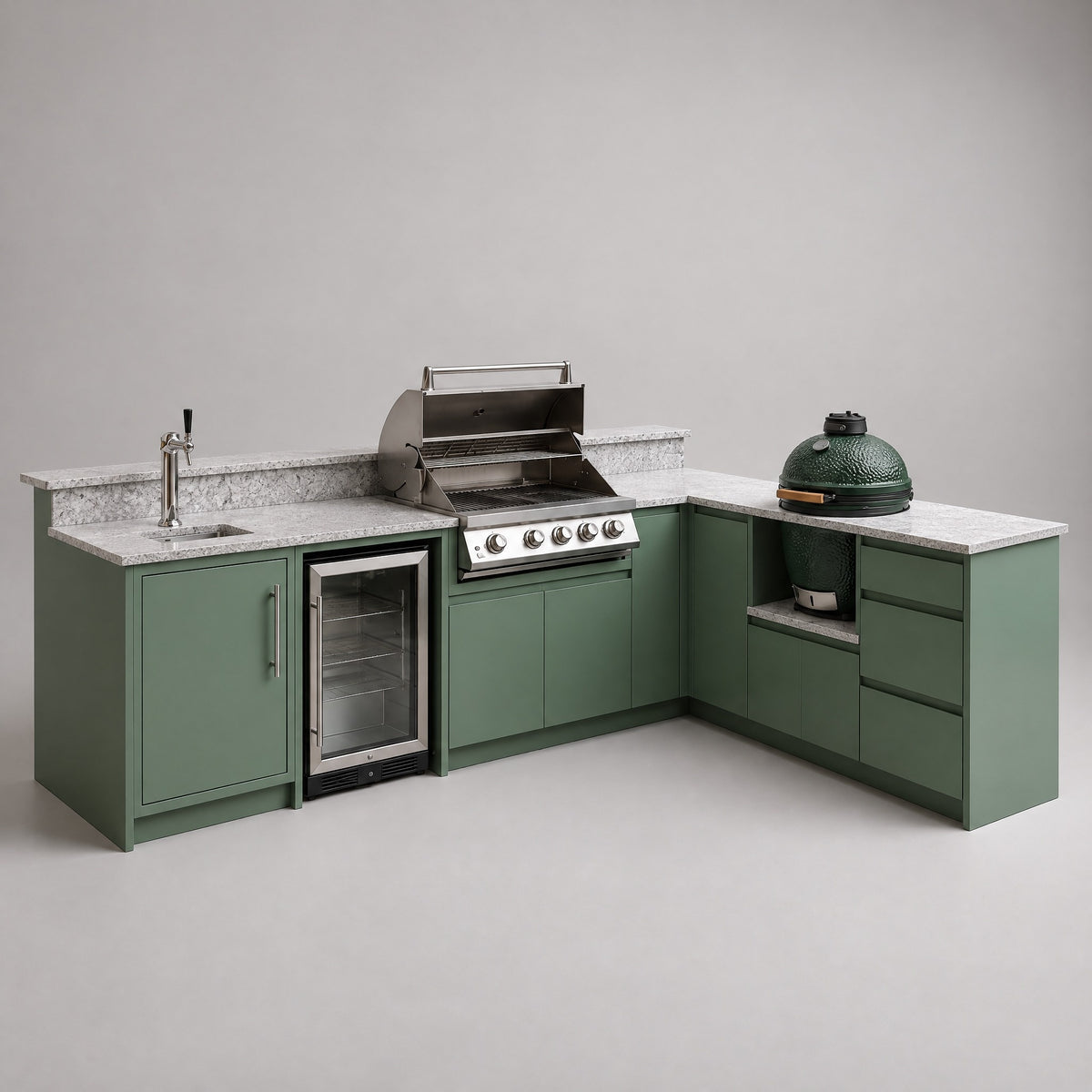 Outdoor Kitchen with Kamado Grill, Sage - side view