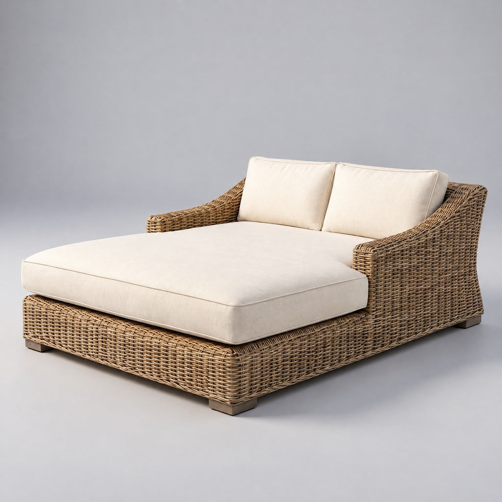 Rattan Sun Lounger with Thick Cushion - side view