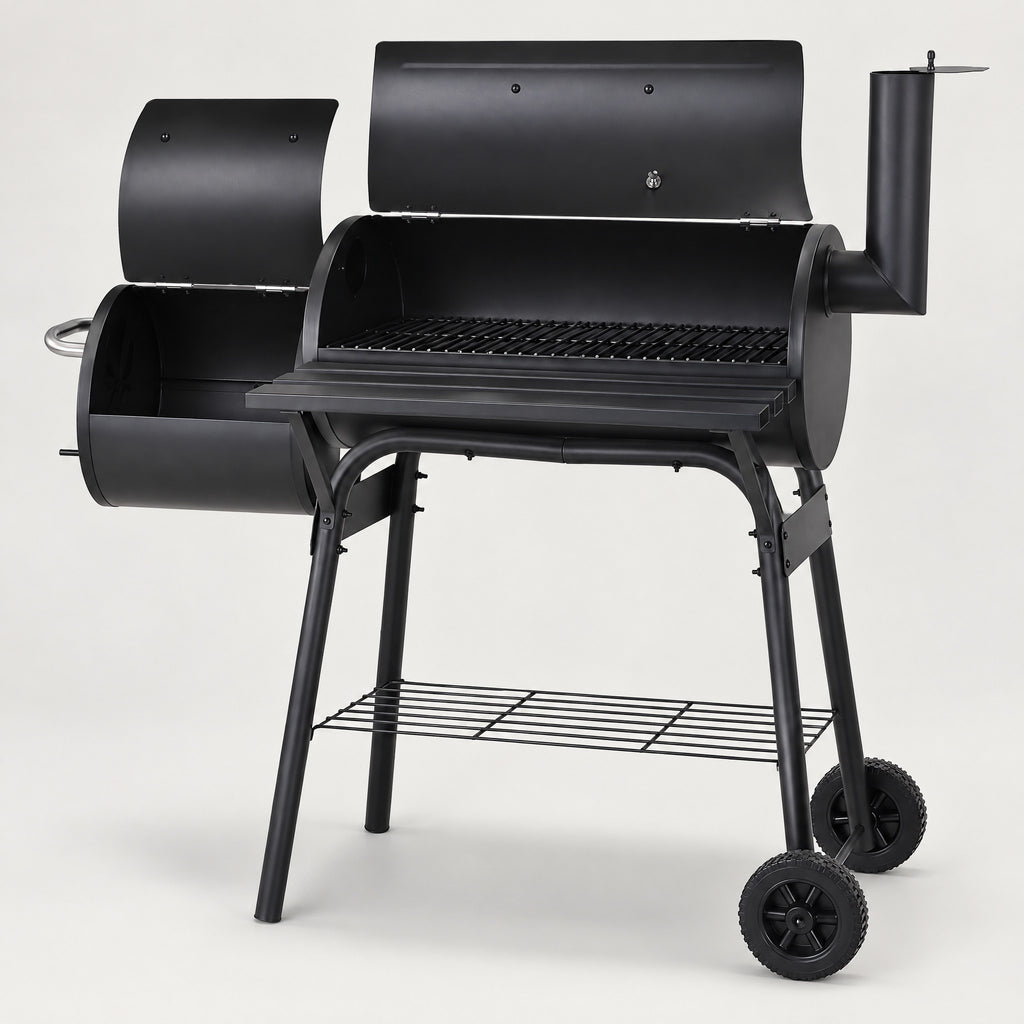 American-Style Charcoal Smoker Grill - side view