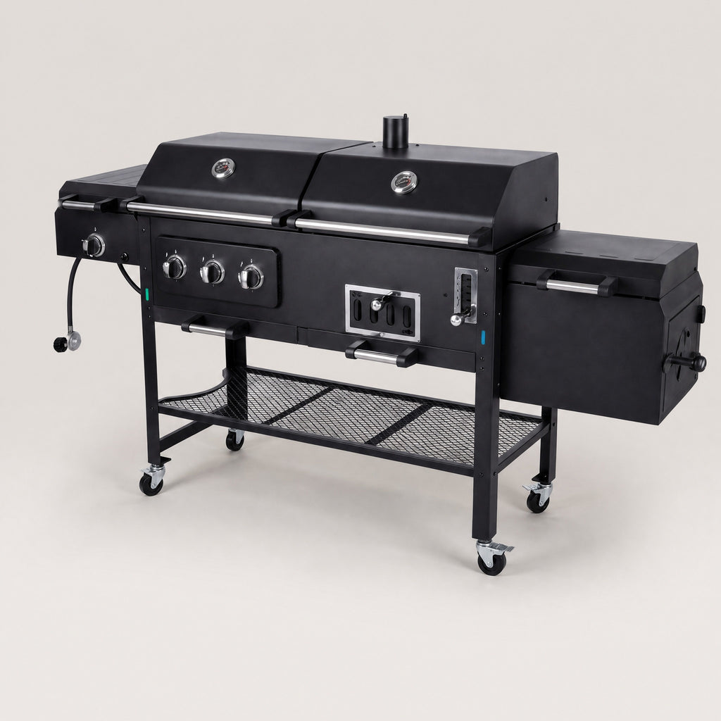 Gas and Charcoal Combo Grill - side view