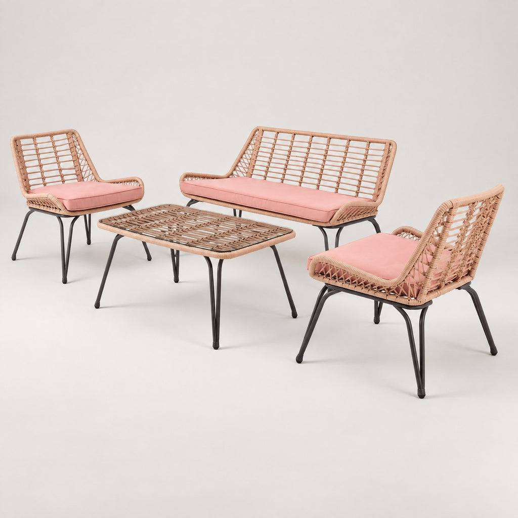 4-Piece Rope Outdoor Lounge Set, Pink - side view