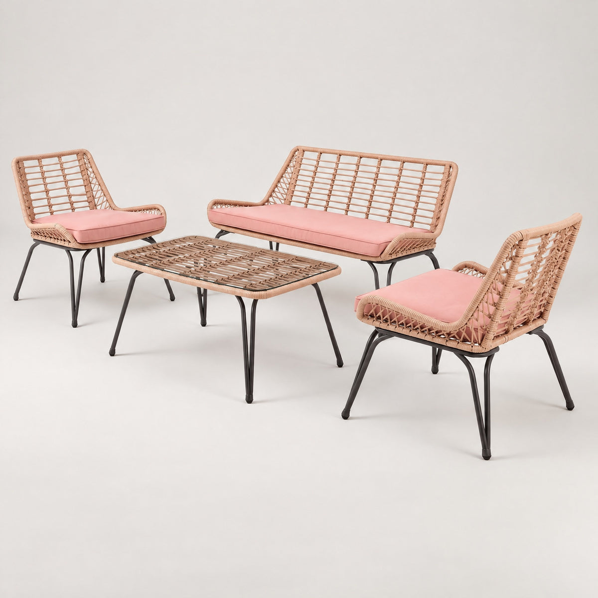 4-Piece Rope Outdoor Lounge Set, Pink - side view