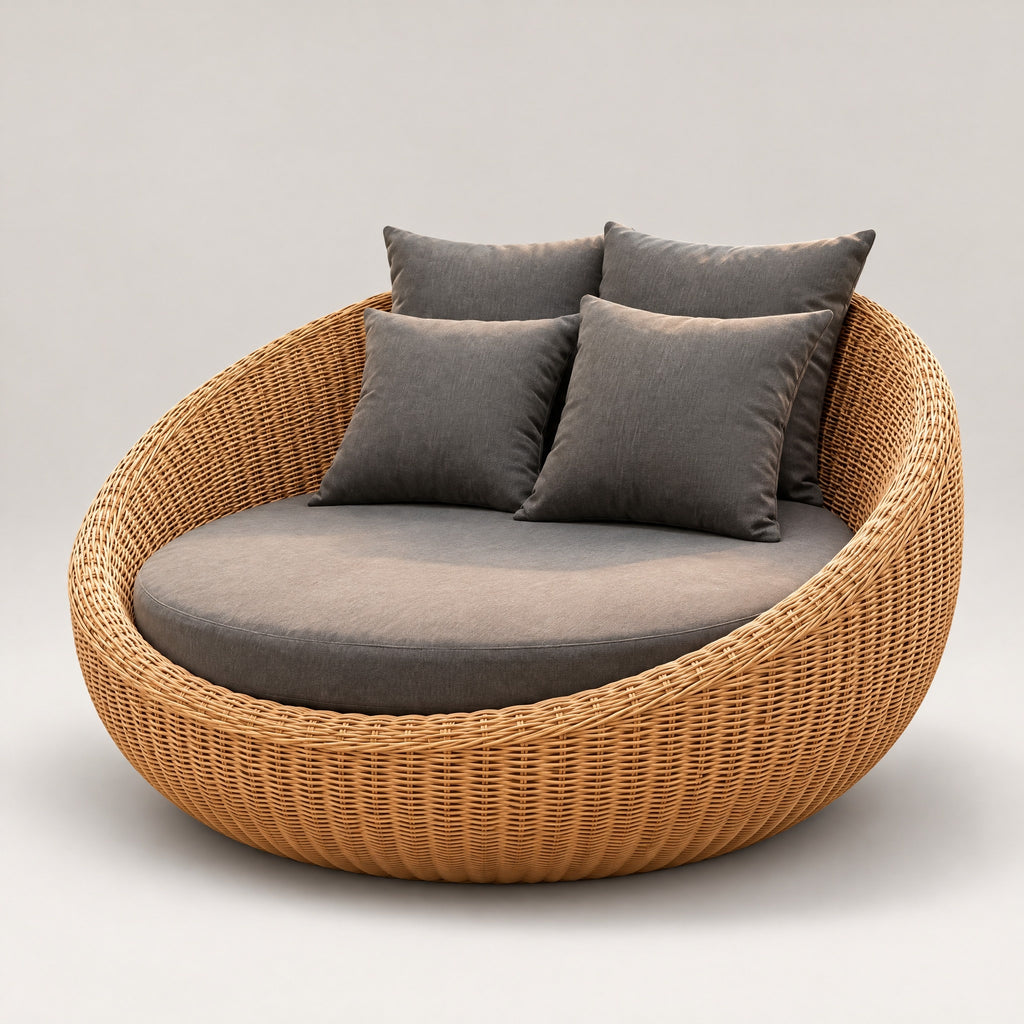 Large Round Rattan Daybed - side view