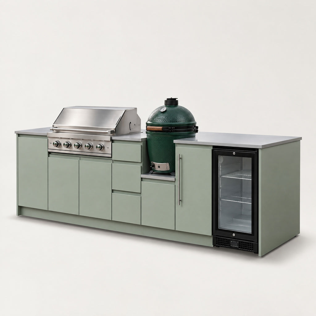 Outdoor Kitchen Island with Kamado, Light Sage - side view