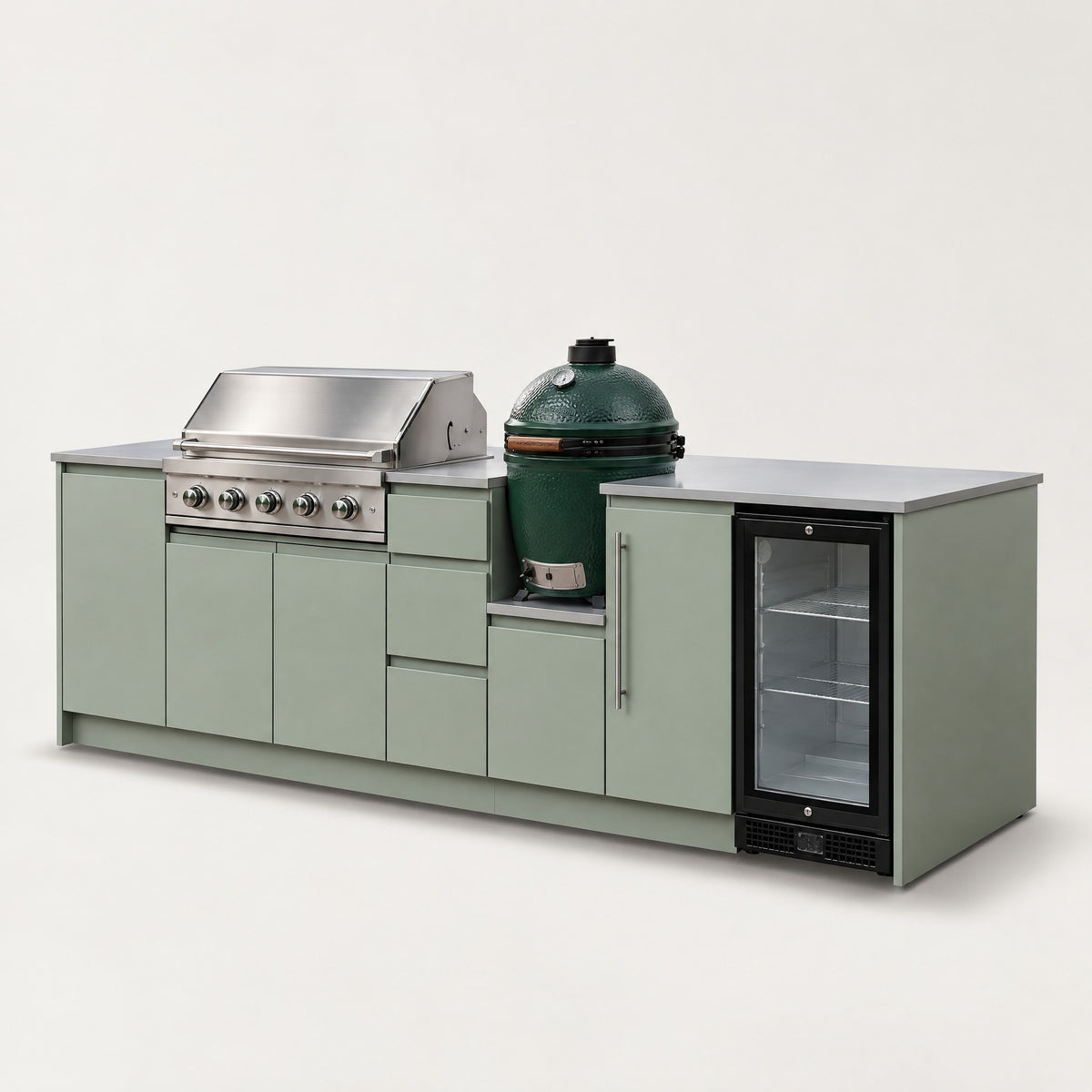 Outdoor Kitchen Island with Kamado, Light Sage - side view