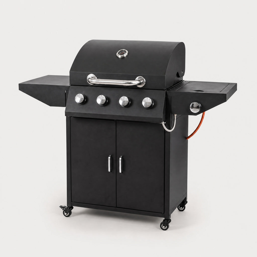 5-Burner Gas BBQ on Trolley, Black - side view