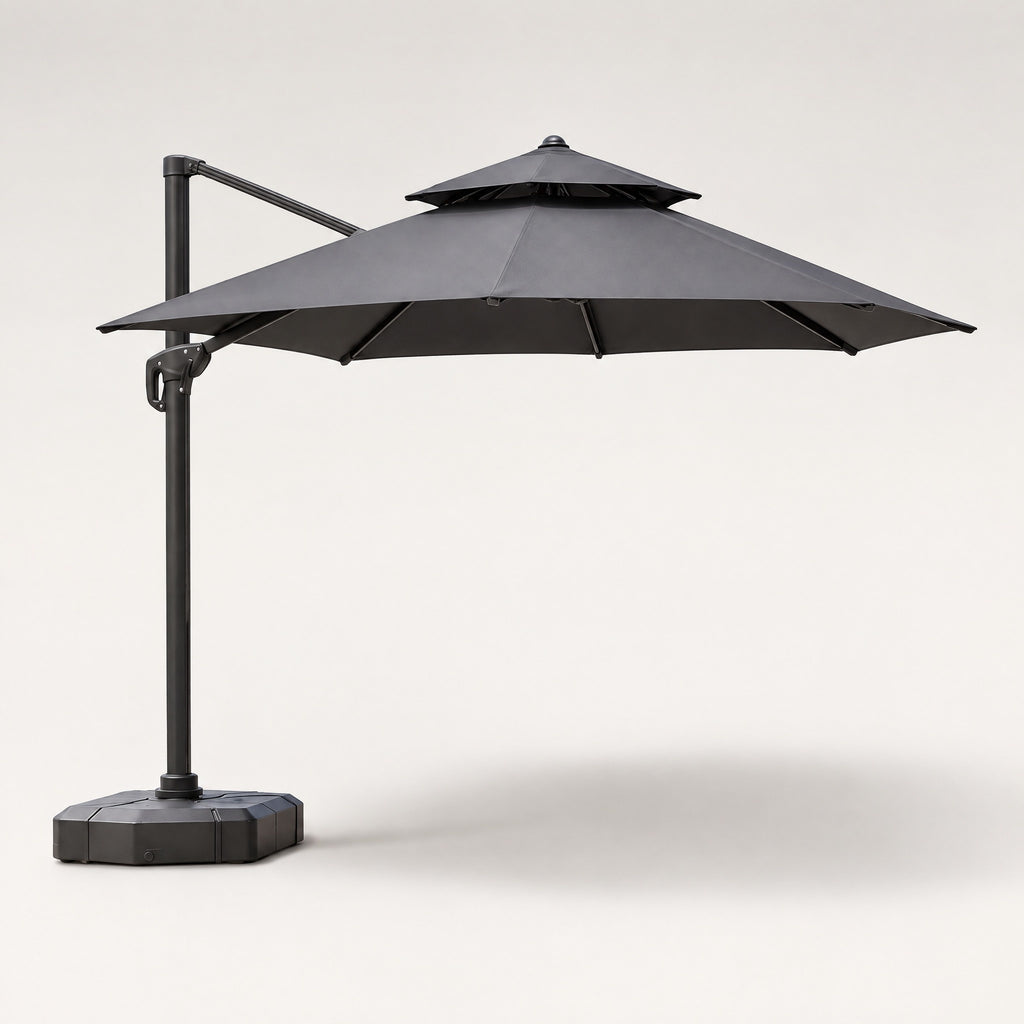 Double-Layer Vented Cantilever Umbrella, Black - side view