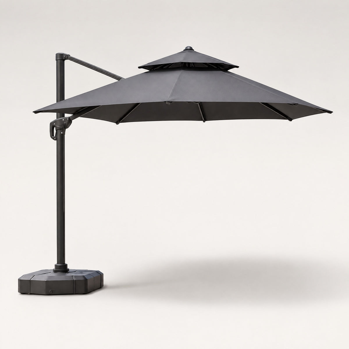 Double-Layer Vented Cantilever Umbrella, Black - side view