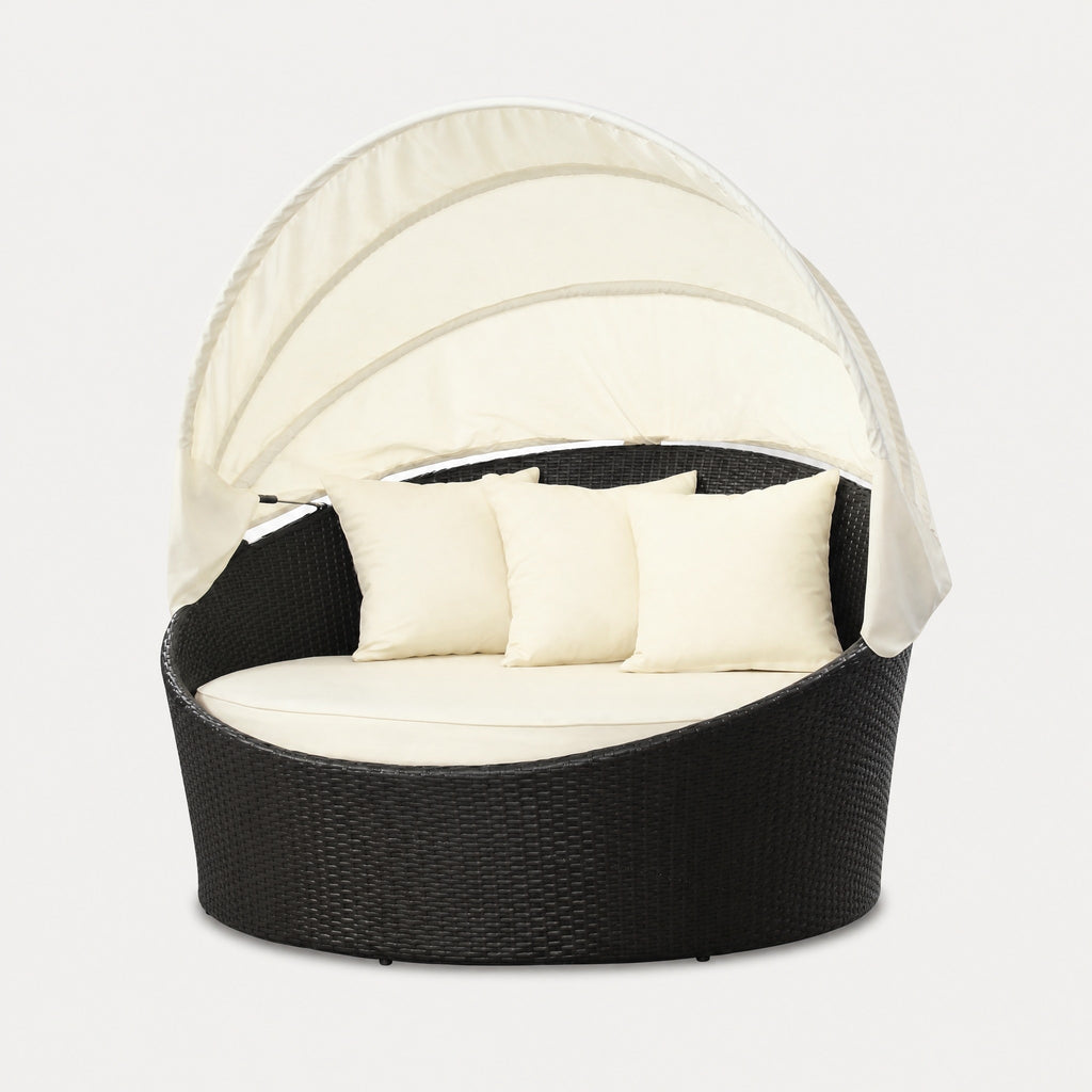 Round Rattan Daybed with Canopy, Black - side view