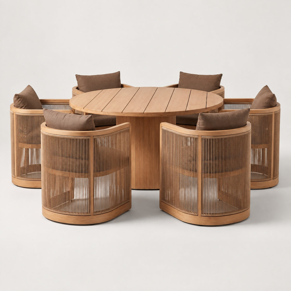 6-Seater Rattan Dining Set, Round Table - side view