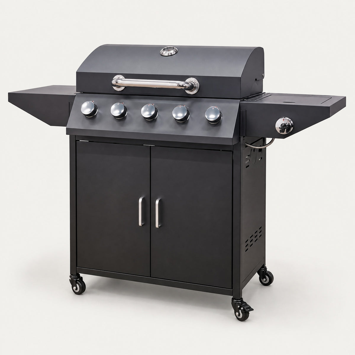 5-Burner Gas BBQ with Side Burner, Powder-Coated - side view