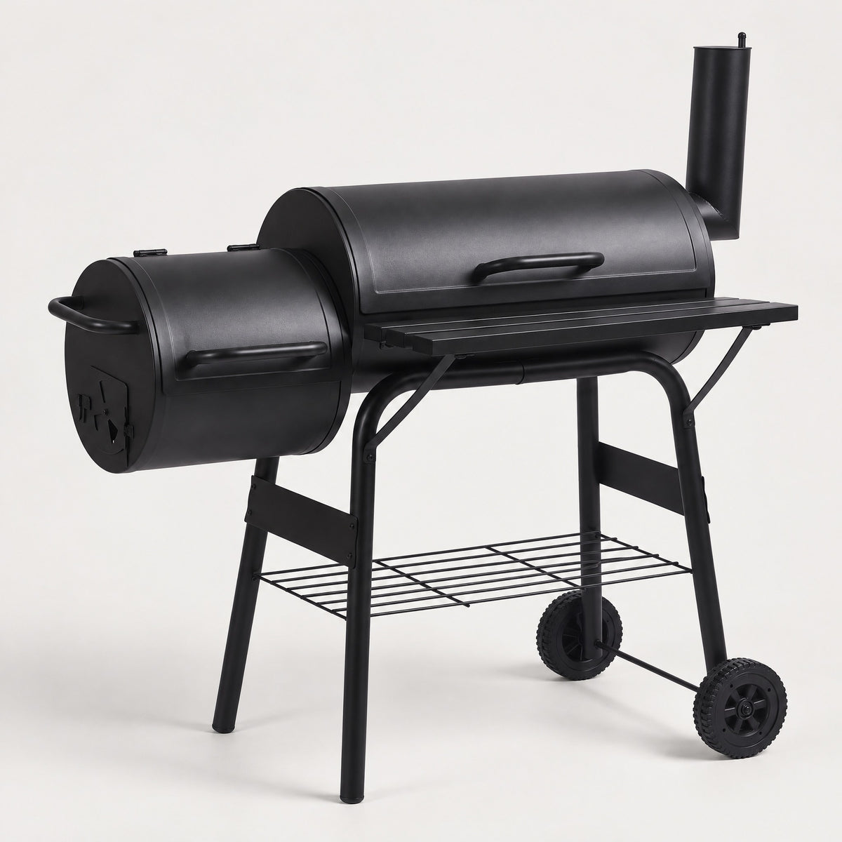 Charcoal BBQ Grill with Offset Smoker - side view