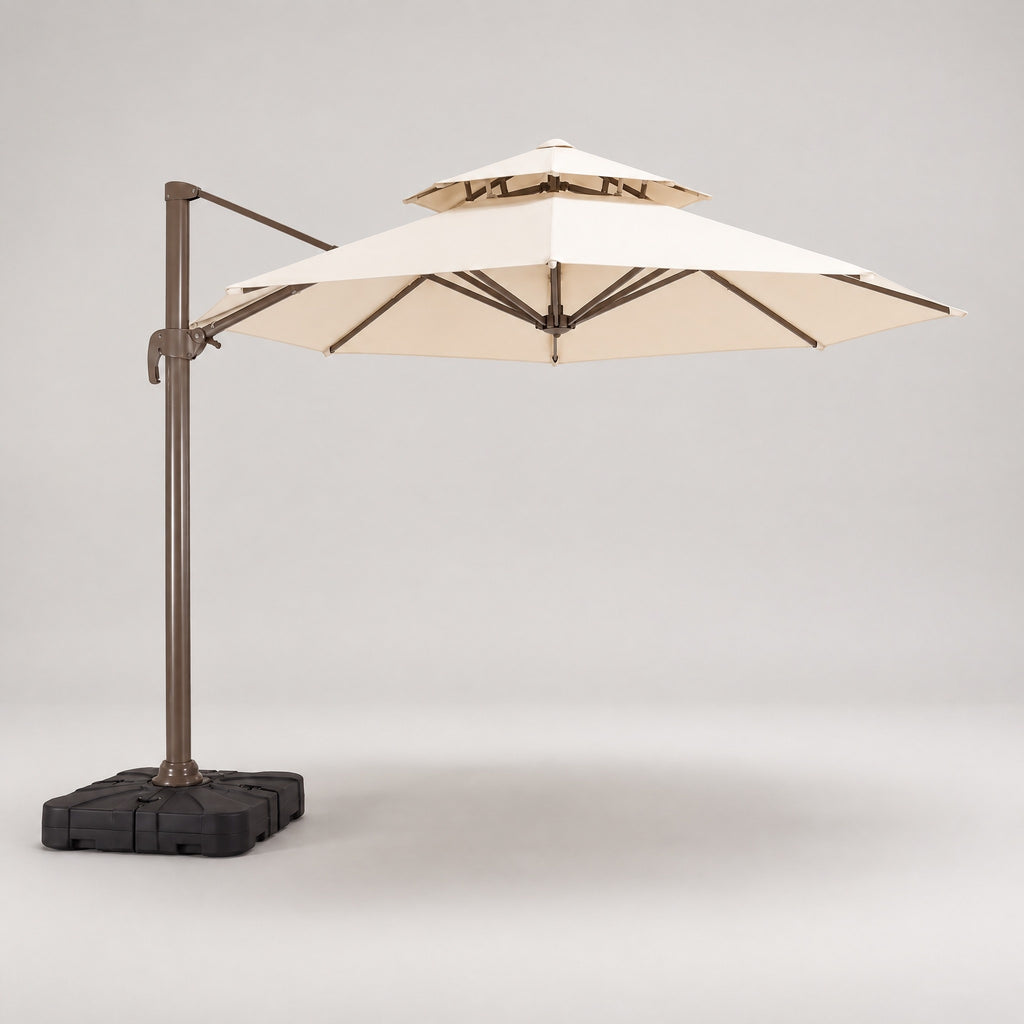 Double-Roof Cantilever Umbrella with Base - side view