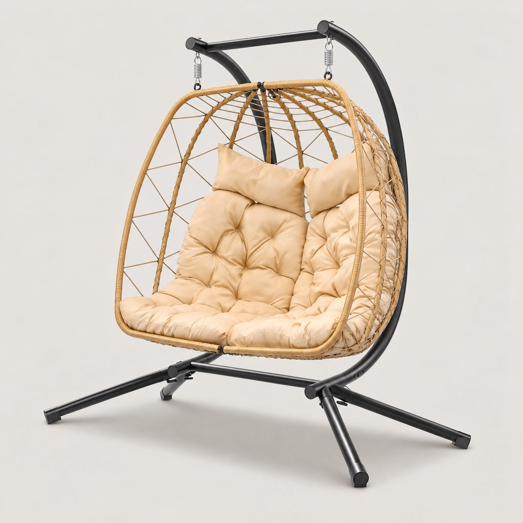 Double Hanging Egg Chair with Stand - side view