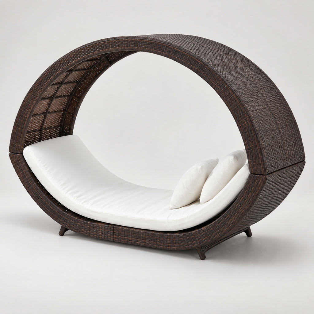 Round Rattan Daybed with Canopy - side view