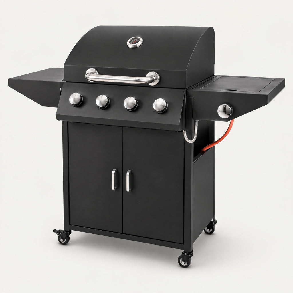 4-Burner Gas BBQ with Side Burner, Black - side view