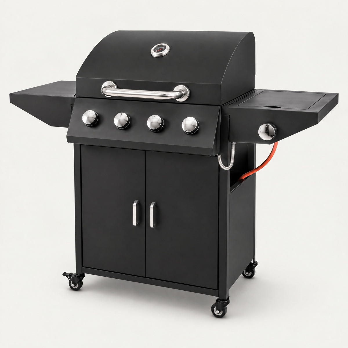 4-Burner Gas BBQ with Side Burner, Black - side view