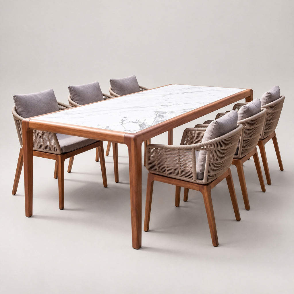 6-Seater Outdoor Dining Set, Marble-Look Table - side view