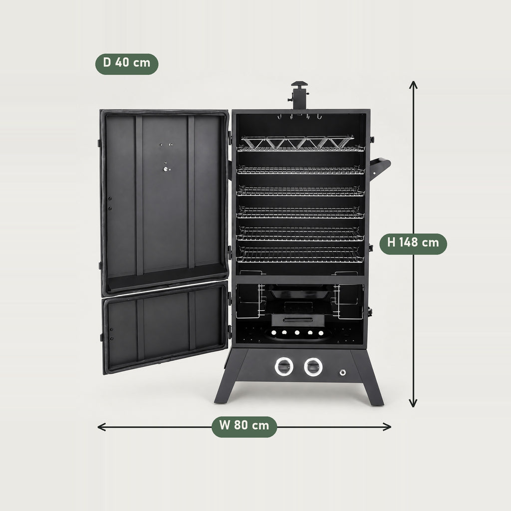 Gas Smoker with Double Burner and Chimney - dimensions