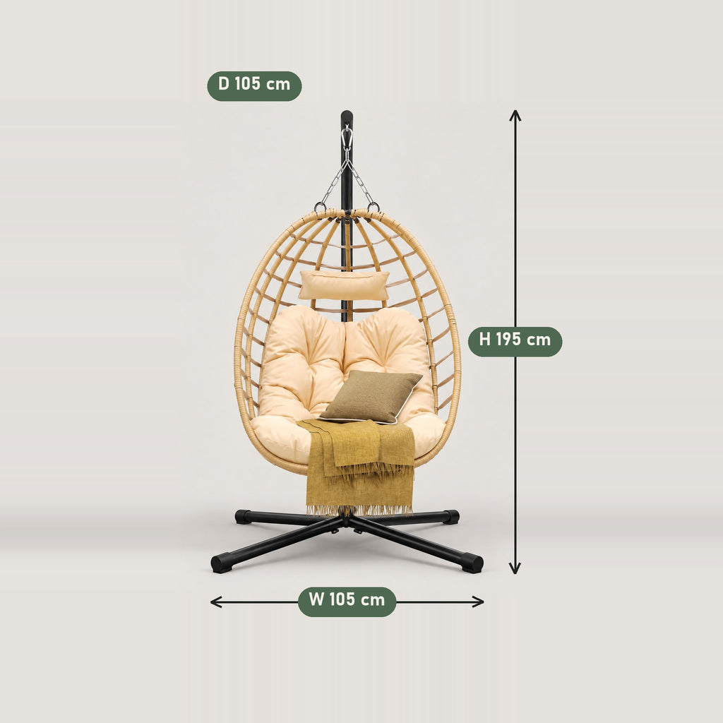 Hanging Egg Chair with Stand, Natural - dimensions