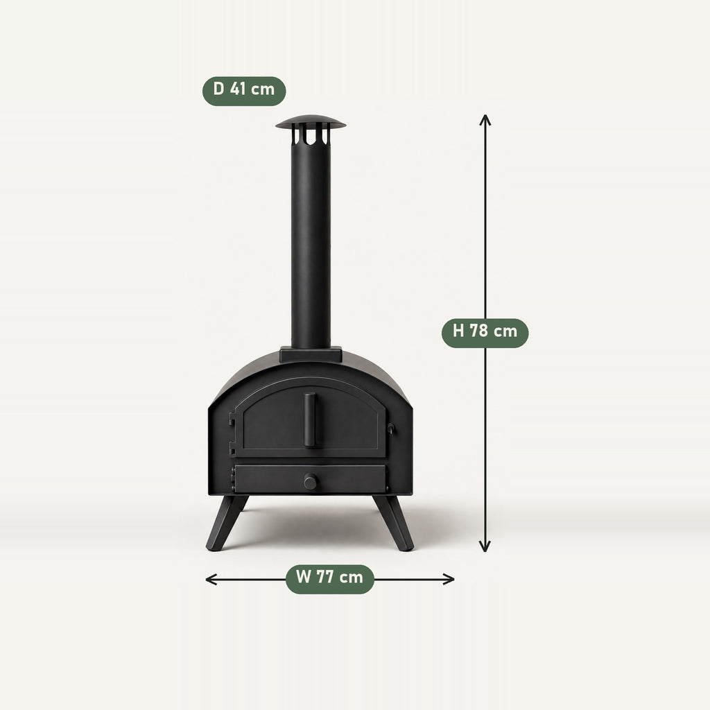 Pizza Oven with Sliding Drawer and Chimney - dimensions