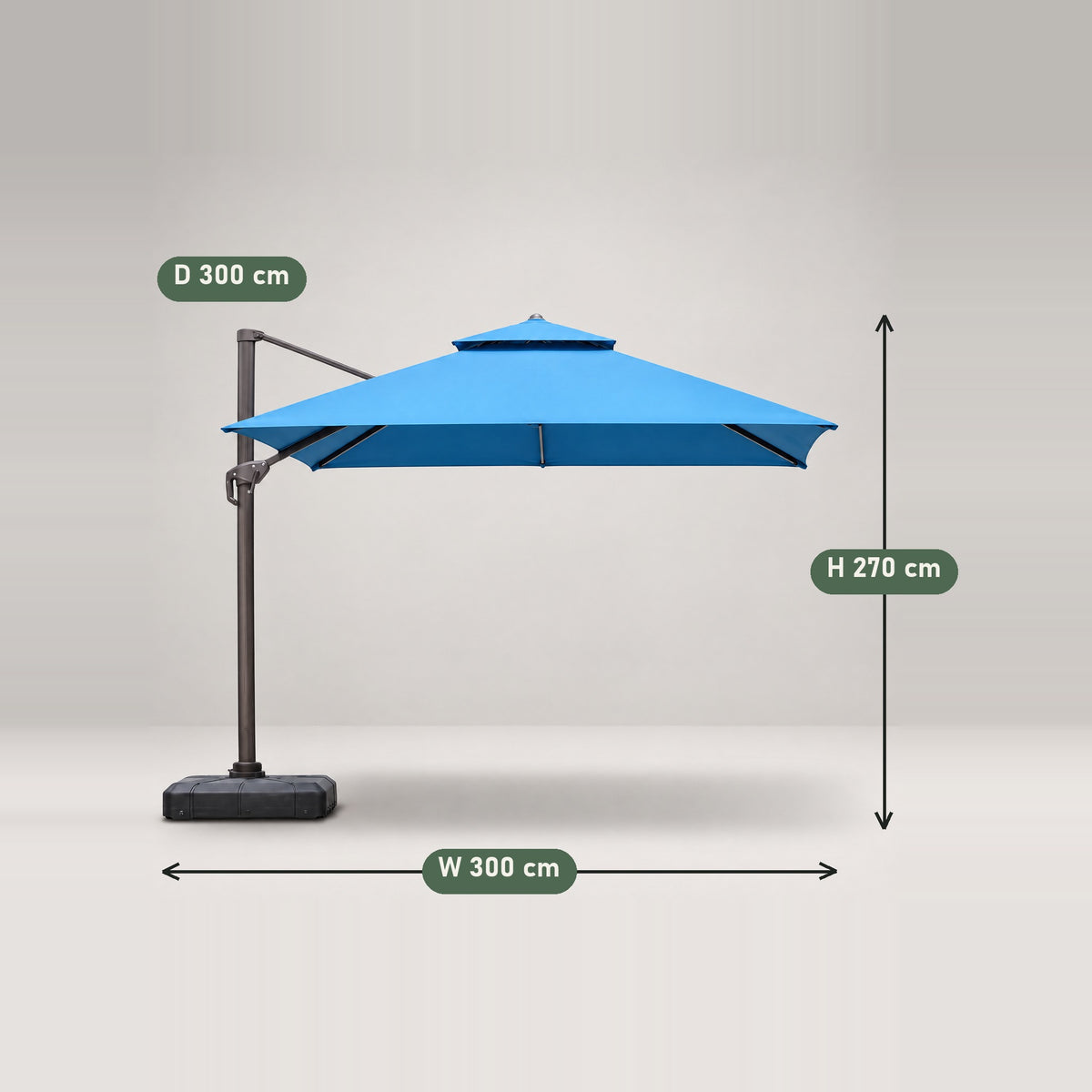 360° Rotating Cantilever Umbrella, Blue - dimensions
